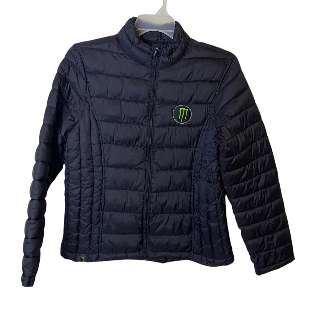 Monster Energy Womens Black Puffer Zip Up Jacket XL Nylon Shell